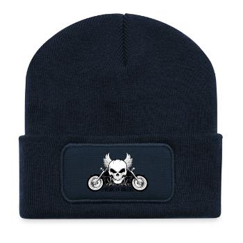 Amerikanischer Radfahrer-Motorrad-Zerhacker-Schädel-Radfahrer - Recycelte Patch Beanie - French Navy - Vorne