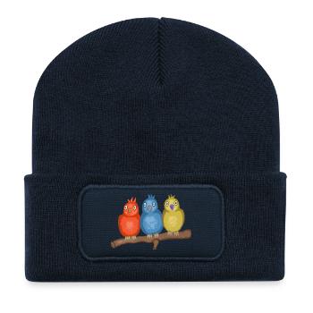 Colorful birds on a branch - Recycled Patch Beanie - french navy - Front