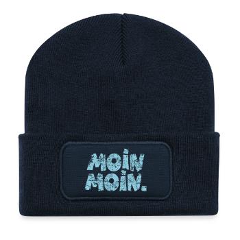 Moin Moin. (Vintage Hellblau) Guten Morgen - Recycelte Patch Beanie - French Navy - Vorne