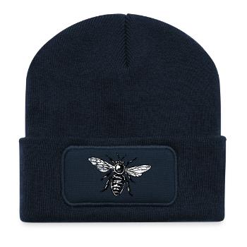 Biene Honigbiene Vintage (zweifarbig) - Recycelte Patch Beanie - French Navy - Vorne