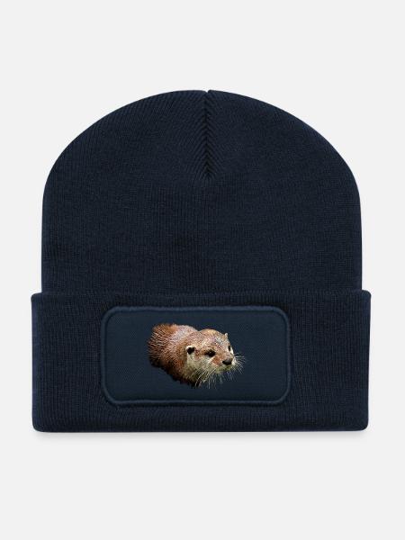 Otter-Illustration, portrait - Recycelte Patch Beanie - French Navy