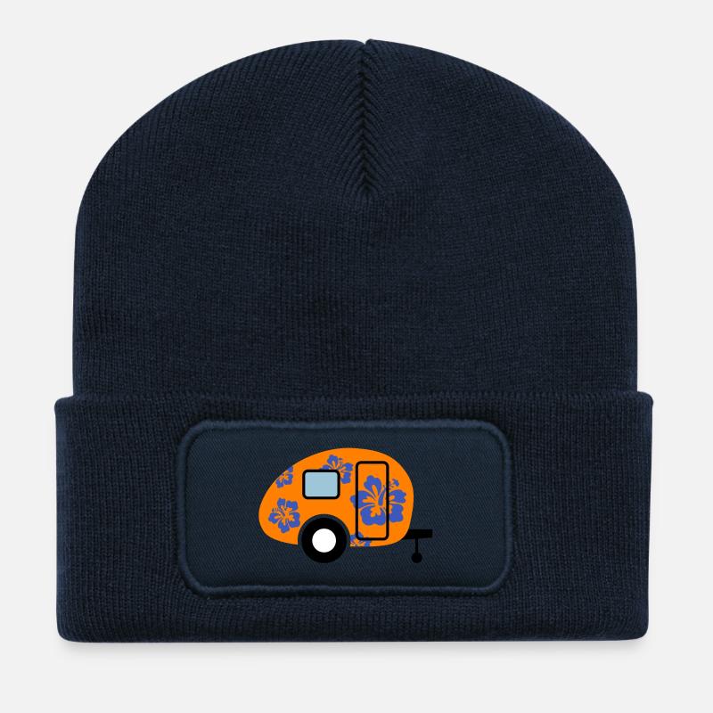 Hibiskus Caravan Wohnwagen Campingplatz Camper - Recycelte Patch Beanie - French Navy