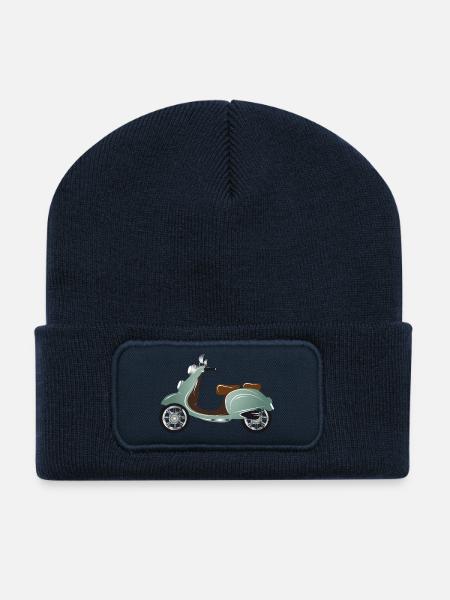 Ein Vintage Motorroller mit Retro Lackierung - Recycelte Patch Beanie - French Navy