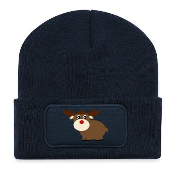 Moose reindeer Christmas ugly Christmas gift - Recycled Patch Beanie - french navy - Front