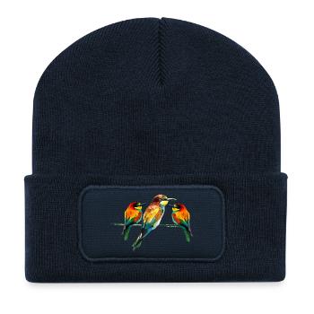 Geometric Kingfisher Trio - Recycled Patch Beanie - french navy - Front