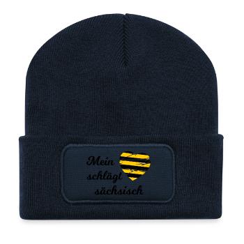 Ein Herz für Sachsen - Recycelte Patch Beanie - French Navy - Vorne