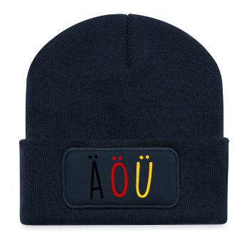 Deutsche Sprache German Language Umlaut Flagge - Recycelte Patch Beanie - French Navy - Vorne