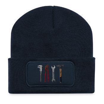 Pince marteau Craftsman pour illustration d’outils - Beanie recyclé à patch - bleu marine - Devant