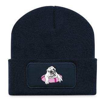 Französische Bulldogge - Recycelte Patch Beanie - French Navy - Vorne
