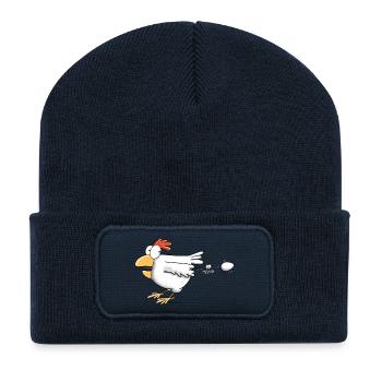 Funny chicken lays an egg I chicken motif - Recycled Patch Beanie - french navy - Front