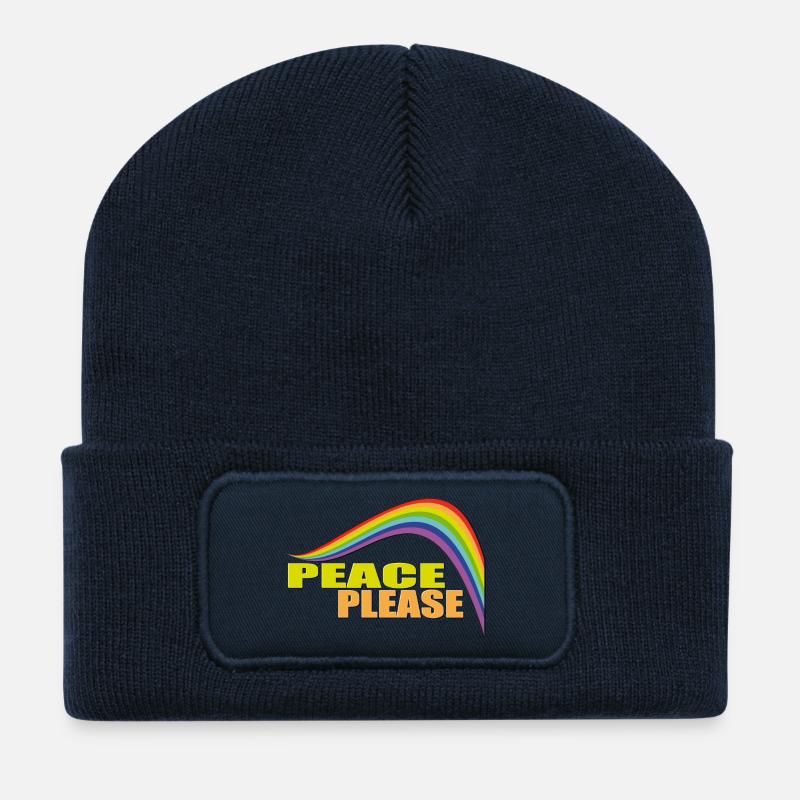 PEACE PLEASE with Rainbow - Recycelte Patch Beanie - French Navy