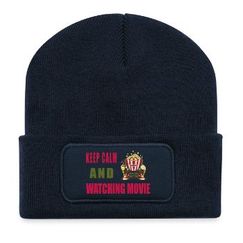 Ruhe bewahren und Film schauen - Recycelte Patch Beanie - French Navy - Vorne