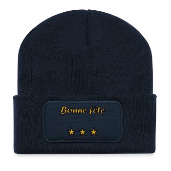 BONNE FÊTE. FÊTE DES MÈRES. FÊTE DES PÈRES. FÊTE - Beanie recyclé à patch - bleu marine - Devant