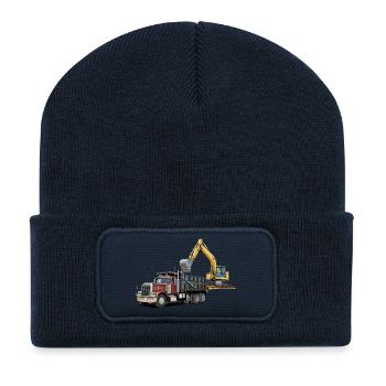 Lastwagen mit Bagger - Recycelte Patch Beanie - French Navy - Vorne