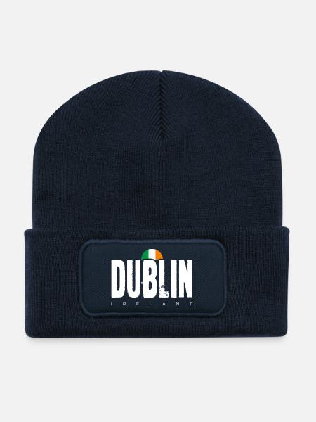 Dublin Bold Wortmarke Irische Flagge - Recycelte Patch Beanie - French Navy