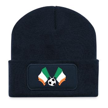 Deux drapeaux irlandais avec un ballon de football Irlande - Beanie recyclé à patch - bleu marine - Devant