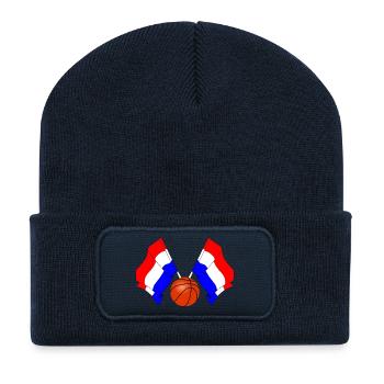 Deux drapeaux néerlandais avec un ballon de basket - Beanie recyclé à patch - bleu marine - Devant