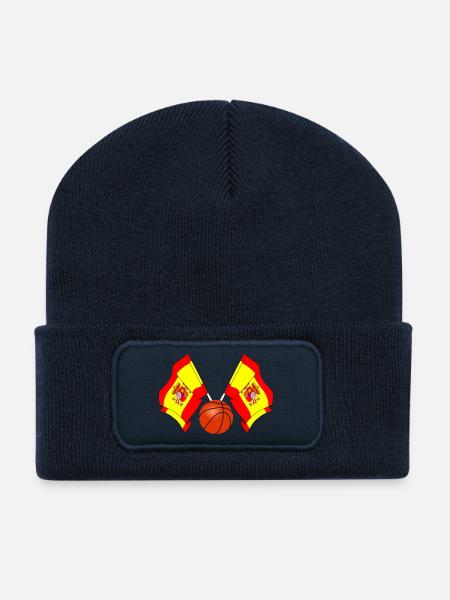 Deux drapeaux espagnols croisés Basketball Espagne - Beanie recyclé à patch - bleu marine
