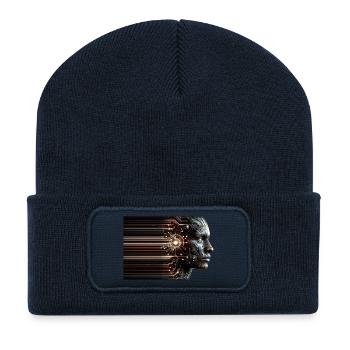 Digitaler Geist Cyborg Design - Recycelte Patch Beanie - French Navy - Vorne