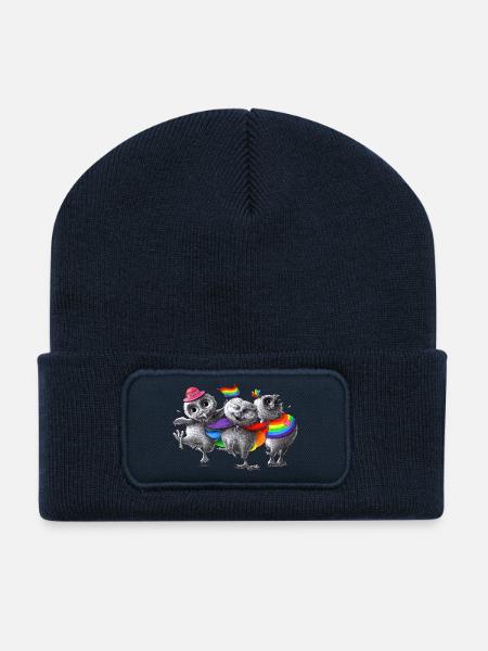 Lustige tanzende Pride Eulen - Recycelte Patch Beanie - French Navy
