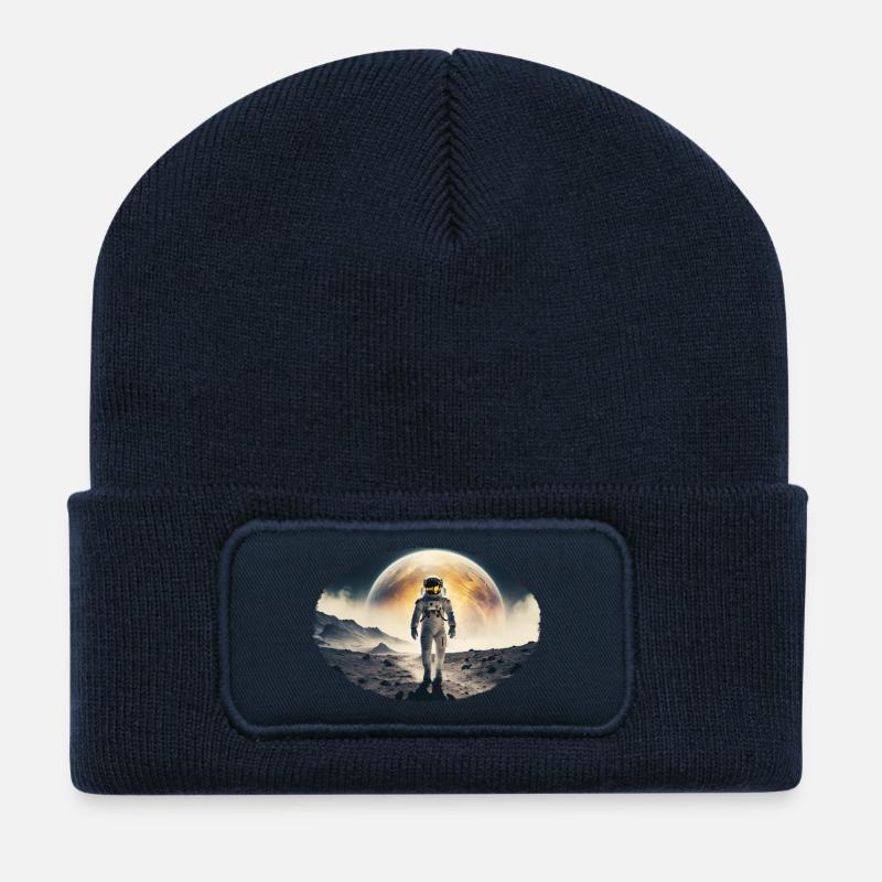 Astronaut auf Mondlandschaft - Recycelte Patch Beanie - French Navy