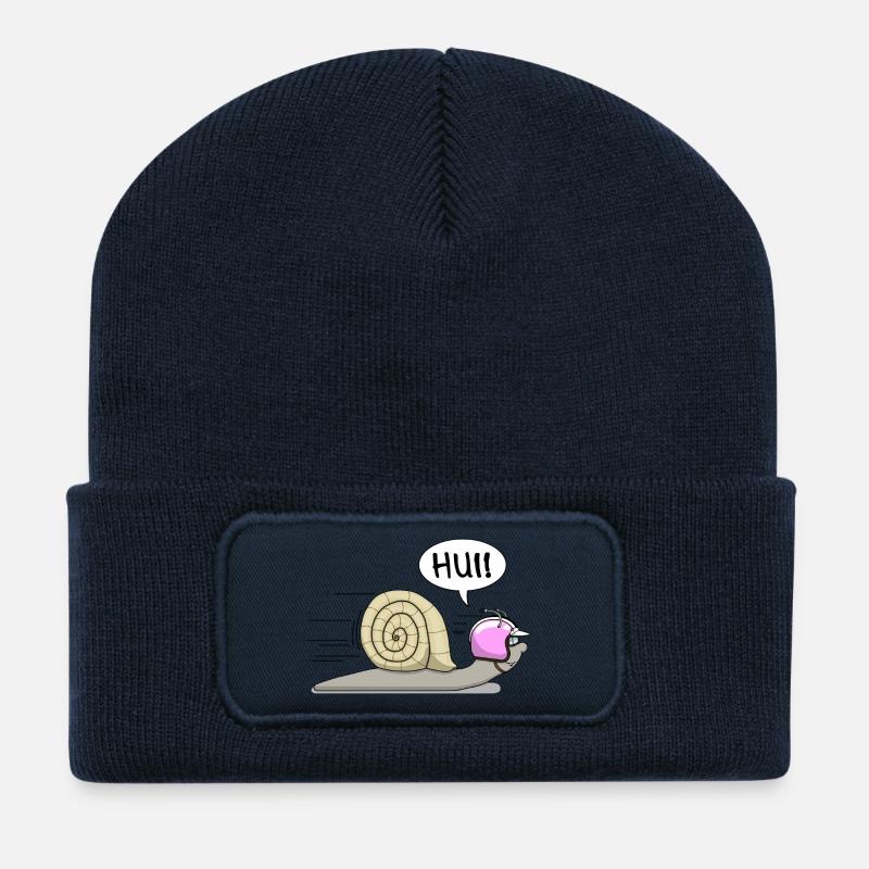 Racing snail - now also in pink - Recycled Patch Beanie - french navy