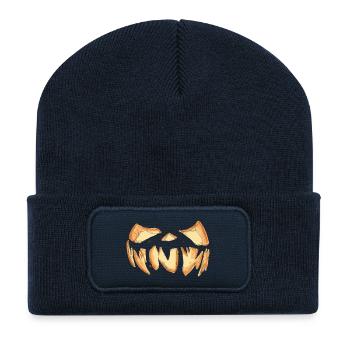 Kürbis Gesicht Halloween Scribble - Recycelte Patch Beanie - French Navy - Vorne