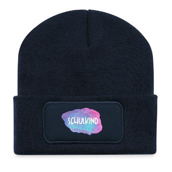 Schulkind Watercolor - Recycelte Patch Beanie - French Navy - Vorne