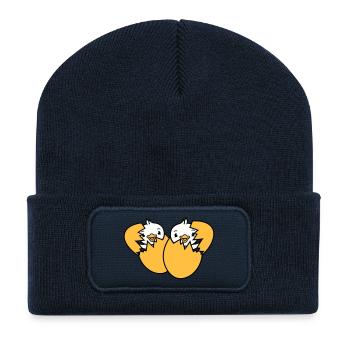 2 Vögel Zwei Küken Ei schlüpfen geboren Eierschale - Recycelte Patch Beanie - French Navy - Vorne