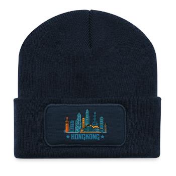 Horizon de la ville de Hong Kong - Beanie recyclé à patch - bleu marine - Devant