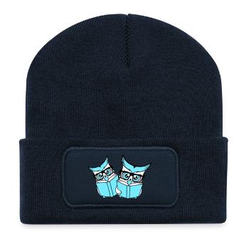 2 Owls Nerd Duo Geek Book Reading Eagle Owl Glasses Smart - Recycled Patch Beanie - french navy - Front
