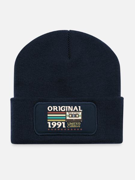 34. Geburtstag Kassette Geschenk Mann April 1991 - Recycelte Patch Beanie - French Navy