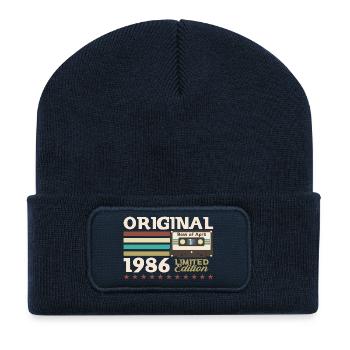 40th Birthday Gift Husband Cassette April 1986 - Recycled Patch Beanie - french navy - Front