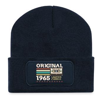 60th Birthday Cassette April Vintage 1965 - Recycled Patch Beanie - french navy - Front