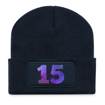 Numéro 15 galaxie - Beanie recyclé à patch - bleu marine - Devant