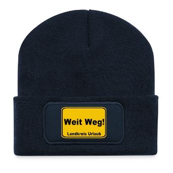 Weit Weg Landkreis Urlaub Sign - Recycelte Patch Beanie - French Navy - Vorne