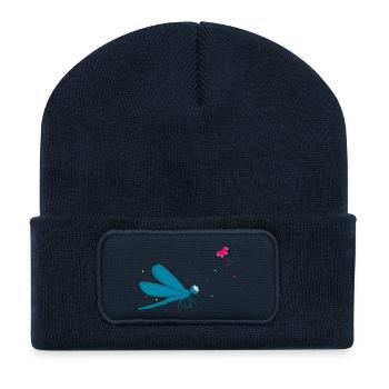 La libellule et le papillon - Beanie recyclé à patch - bleu marine - Devant