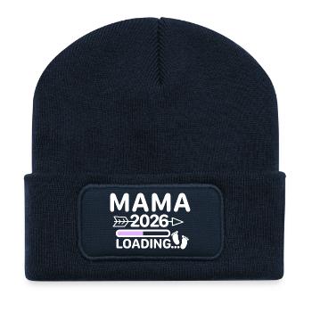 Mama 2026 - Ladebalken Schwangerschaftsankündigung - Recycelte Patch Beanie - French Navy - Vorne