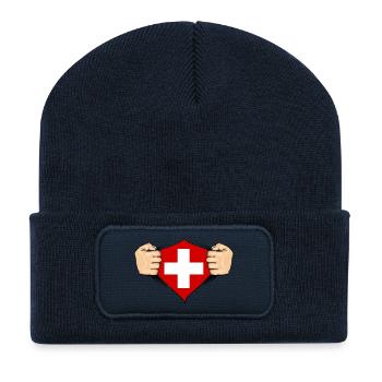 Conception du drapeau suisse - Beanie recyclé à patch - bleu marine - Devant