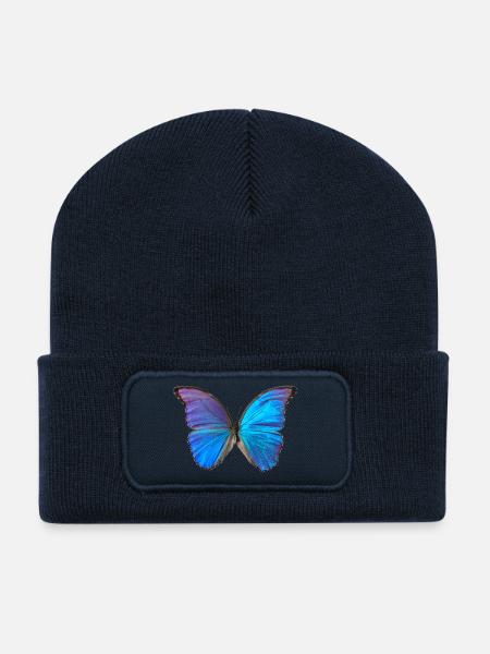 Blauer Schmetterling - Recycelte Patch Beanie - French Navy