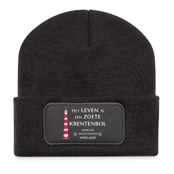 Ameland, Pays-Bas Phare Dessin à la main - Beanie recyclé à patch - charbon - Devant