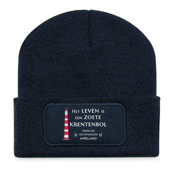Ameland, Pays-Bas Phare Dessin à la main - Beanie recyclé à patch - bleu marine - Devant