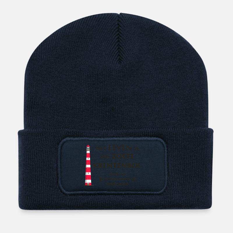 Ameland Niederlande, Leuchtturm Rosinenbrötchen - Recycelte Patch Beanie - French Navy