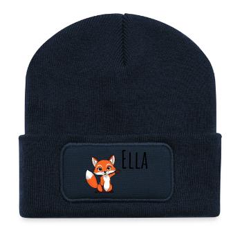 Fuchs - Mein Name ist Ella - Süßes Waldtier - Recycelte Patch Beanie - French Navy - Vorne