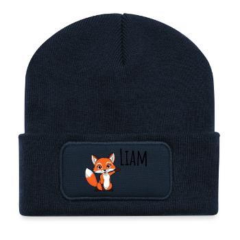 Fuchs - Mein Name ist Liam - Süßes Waldtier - Recycelte Patch Beanie - French Navy - Vorne
