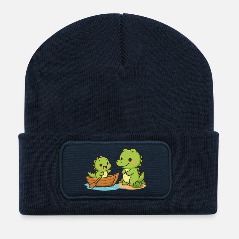 Mama Krokodil geht mit ihrem Baby segeln - Recycelte Patch Beanie - French Navy