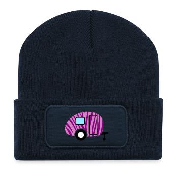 Caravan Wohnwagen Zebra Camping Camper Muster Fan - Recycelte Patch Beanie - French Navy - Vorne