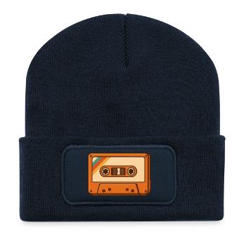 Retro Kassette  - Recycelte Patch Beanie - French Navy - Vorne