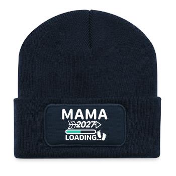 Maman 2027 - Annonce de grossesse de la barre de chargement - Beanie recyclé à patch - bleu marine - Devant