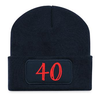 Design Numérique Chiffres en Rouge - Beanie recyclé à patch - bleu marine - Devant